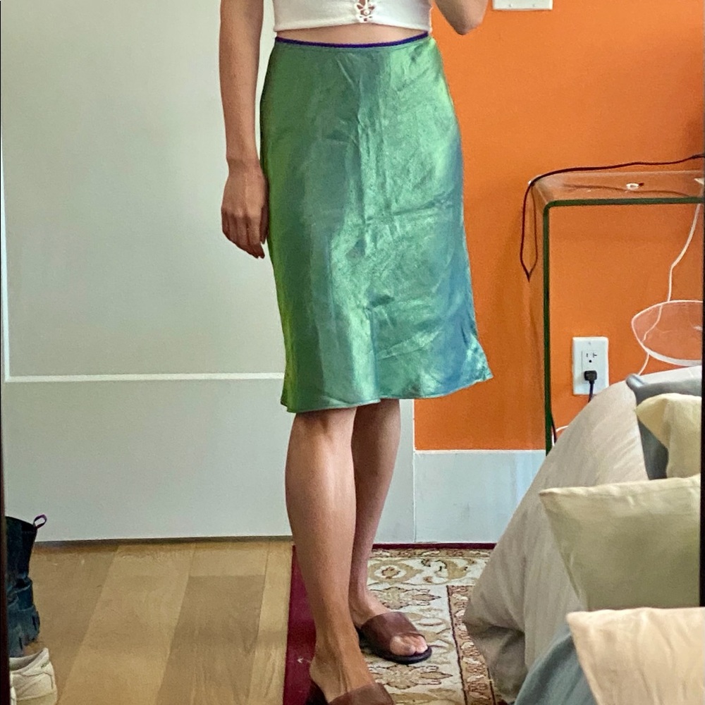 Vintage Knee length iridescent green slip skirt